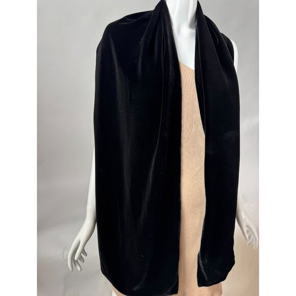 Black Velvet & Satin Evening Wrap Scarf Shawl By Eddie Bauer - Picture 12 of 16